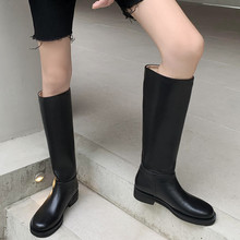 zijin家~ 时髦腔调！腿直直圆头高筒长靴女粗跟大筒围厚底骑士靴