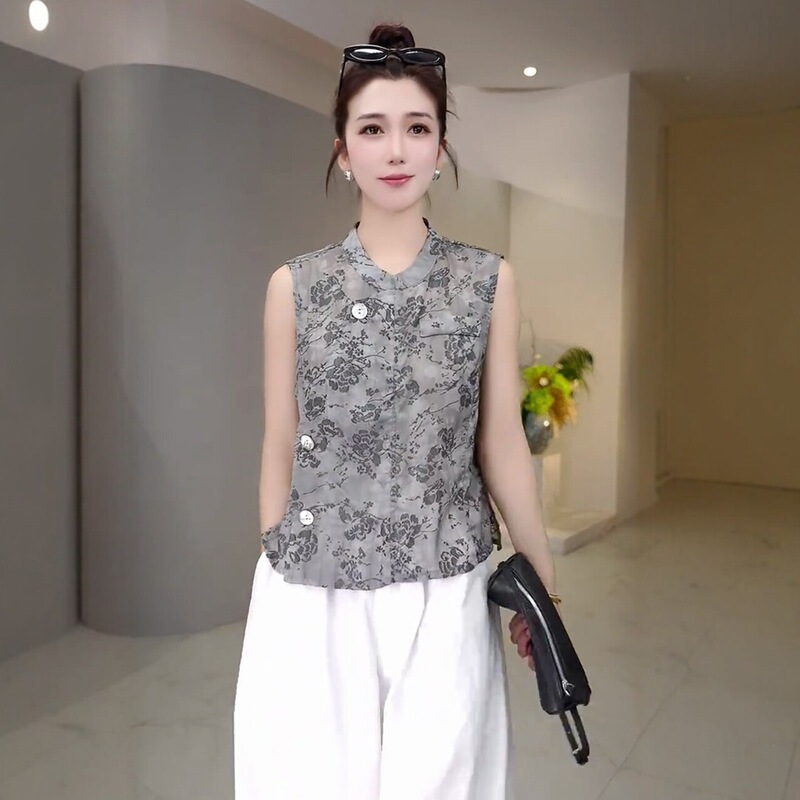 New Chinese-Style Exquisite Women's Shirt, Summer Fashion Sleeveless Blouse, Unique and Beautiful Top