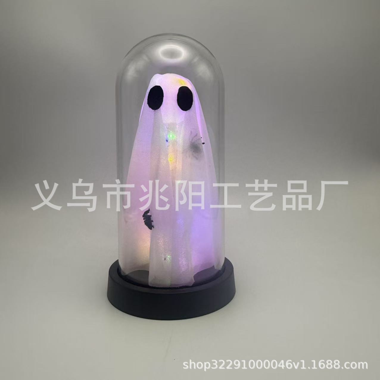 Decoración de la habitación de Halloween iluminado lindo fantasma en el reloj de cristal iluminado estatua LED luz de noche decoración