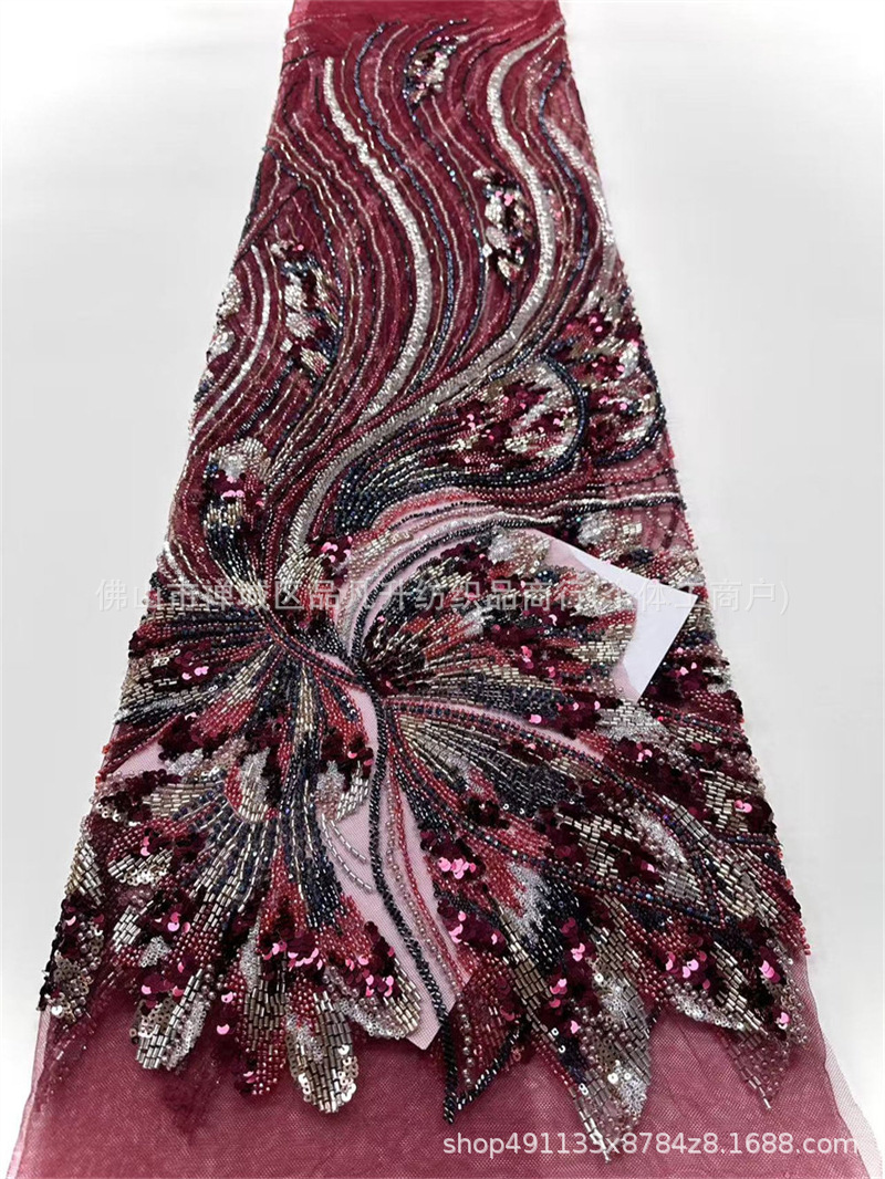 Wavy streamline Peacock pluma bordado tela de malla delgada alfombra roja vestido de cena de boda china tela de lujo ligera