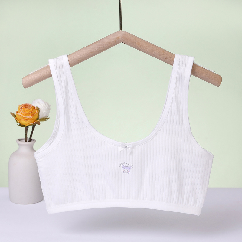 Teenage Girls' Bra with Vertical Stripes Jacquard, Development Period, No Underwire, Student Sports Vest Bra