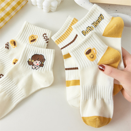 Children's Korean Style Knee-High Socks with Ins Trendy Pastoral Girl Ship Socks Japanese Cute Doll Pattern Cartoon Socks