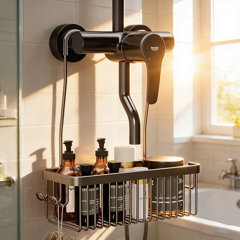 Manufacturer's Bathroom Faucet Hanging Basket, Bathroom Shampoo and Shower Gel Draining Basket, No-Installation Space Aluminum Bathroom Organizer Manufacturer's Bathroom Faucet Hanging Basket, Bathroom Shampoo and Shower Gel Draining Basket, No-Installation Space Aluminum Bathroom Organizer