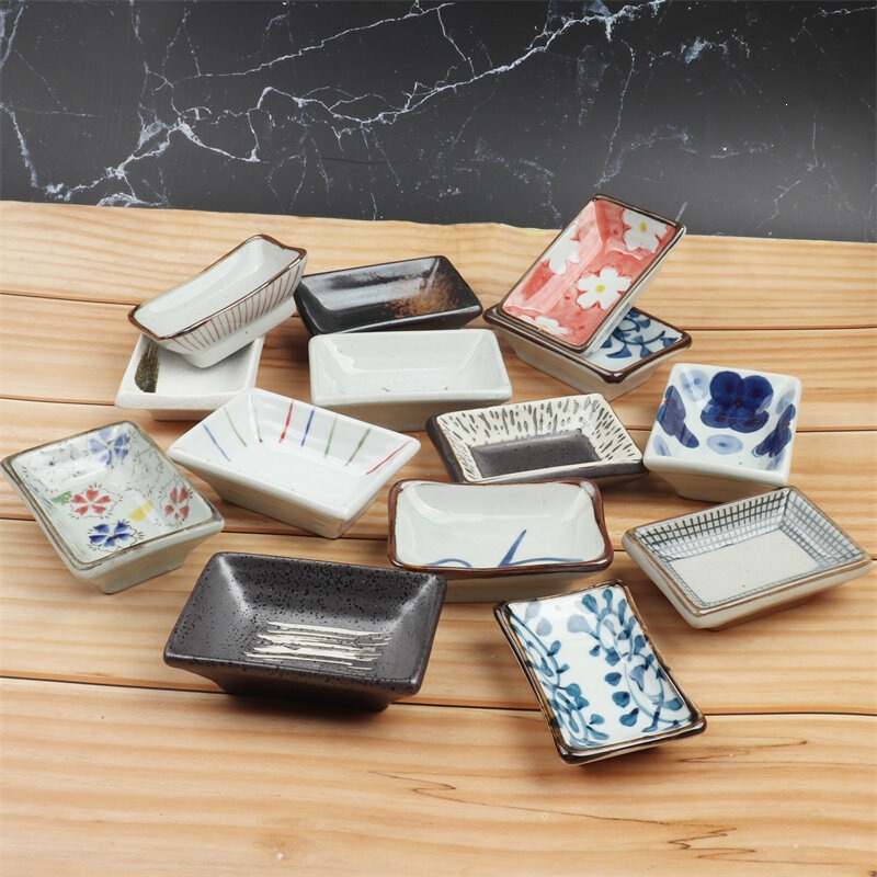 Japanese-Style Seasoning Dish, Rectangular Sushi Dish, Soy Sauce Condiment, Wasabi Dish, Single Compartment, Japanese and Korean Cuisine Restaurant Hotel Ceramic Tableware