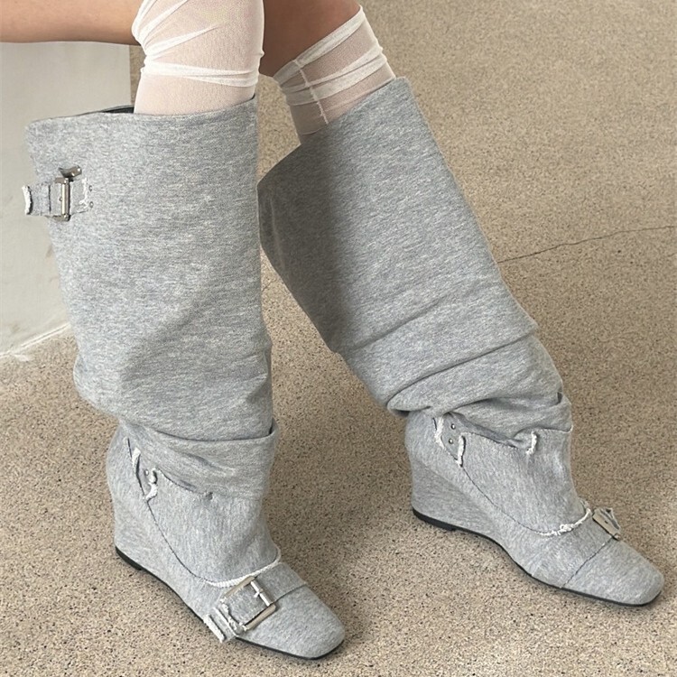 Cowhide Version ~ Summer, Autumn, and Winter Design Wedge Heel Pleated High-Heeled Boots, Pointed Toe Boots, Mid-Calf Boots, Long Boots, Slouchy Boots for Women Cowhide Version ~ Summer, Autumn, and Winter Design Wedge Heel Pleated High-Heeled Boots, Pointed Toe Boots, Mid-Calf Boots, Long Boots, Slouchy Boots for Women