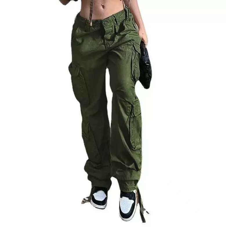 Zhichuang Arctic European and American Foreign Trade Cross-border Women's Clothing Street Hip-hop Style Low Waist Multi-pocket Multi-pocket Workwear Casual Pants Long