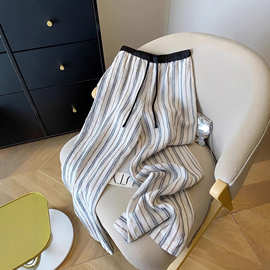 南油高端女装！慵懒风抽绳松紧腰阔腿裤子2025女夏直筒亚麻休闲裤