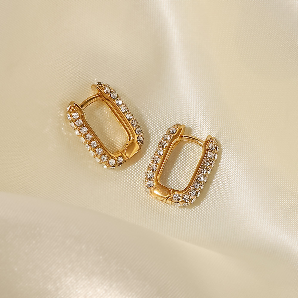 Fashion U Shape Titanium Steel Earrings Inlay Zircon Stainless Steel Earrings 1 Pair