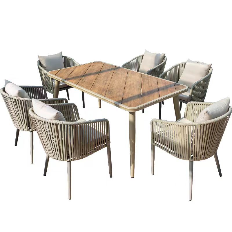 Mesa y silla al aire libre combinación patio ocio anticorrosión madera protector solar impermeable plástico mesa de madera al aire libre balcón Silla de ratán