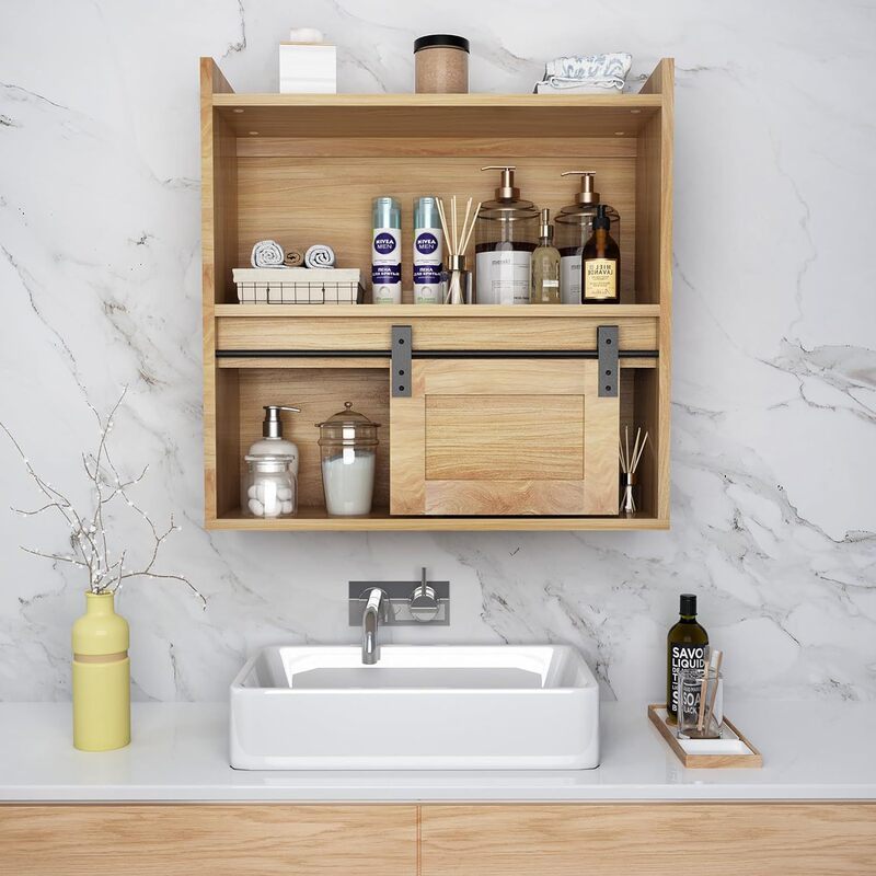 Wooden Wall-Mounted Storage Cabinet 3-Layer Bathroom Decoration Bathroom Cabinet Toiletries Storage Storage Cabinet Cabinet