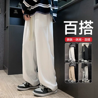 春秋季垂顺休闲裤男生卫裤2026年直筒宽松男士冬装加绒运动阔腿裤
