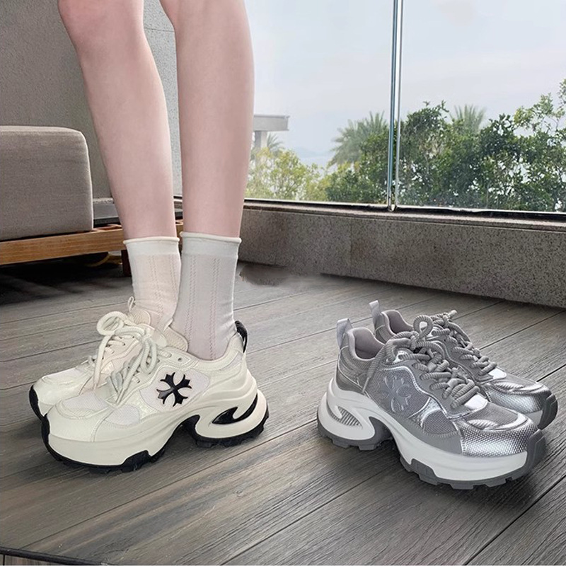 Grava Madre con el mismo ~ primavera nueva moda cruz de altura de lazos de fondo grueso de estilo deportivo universal zapatos de papá y mujer