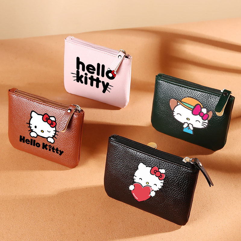 Cartoon Hello Kitty Coin Purse for Men and Women New Style Pebbled Zipper Coin Bag Pu Soft Leather Card Holder