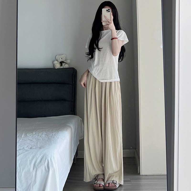 プラスサイズストレートカジュアル山本パンツファットMM薄いプリーツナローパンツワイドレッグパンツレイジースタイルスリムウォーキングパンツ|undefined