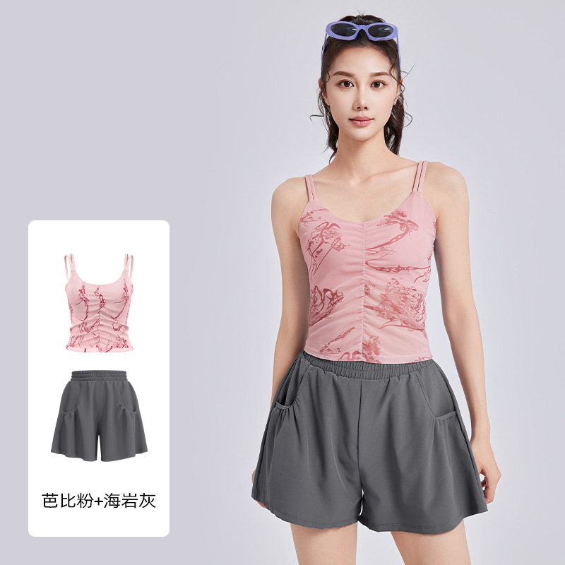 Juyitang nuevo estilo estampado de estilo nacional honda traje de yoga traje de fitness deportivo de copa fija de una pieza para mujer