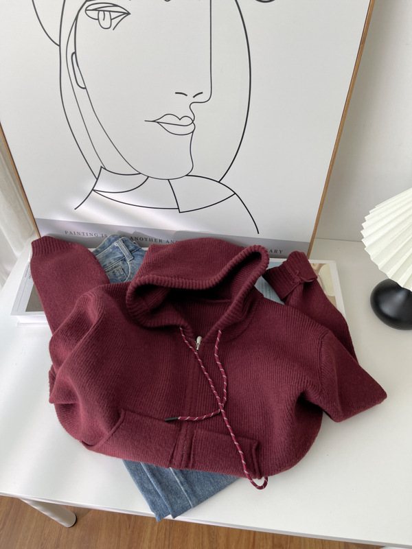 抽绳miu系毛衣开衫女短款2025秋季新款连帽针织外套宽松慵懒6220|undefined