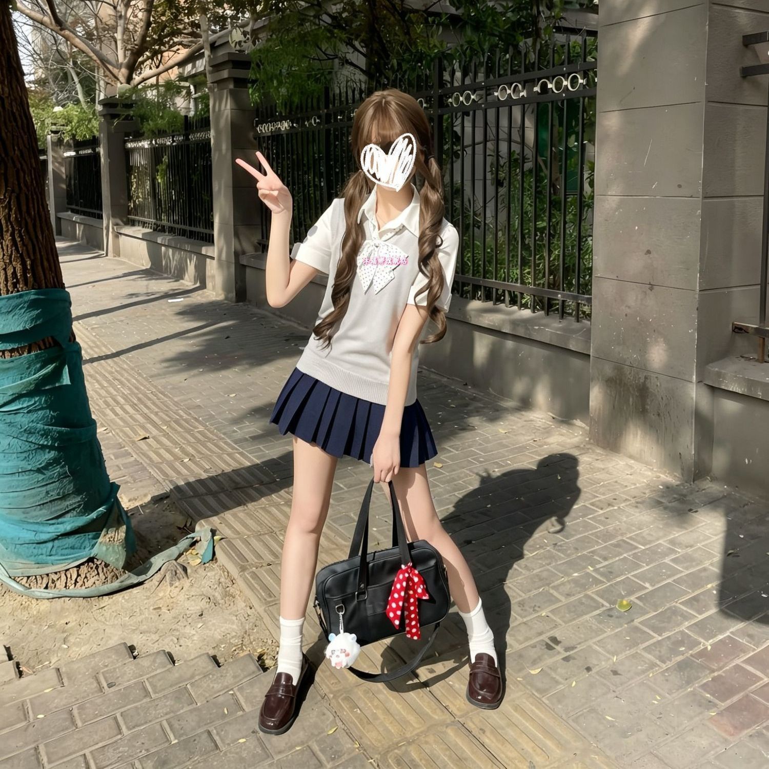 原创JK制服软妹日系学院风针织马甲叠穿短袖衬衫百褶裙夏款套装