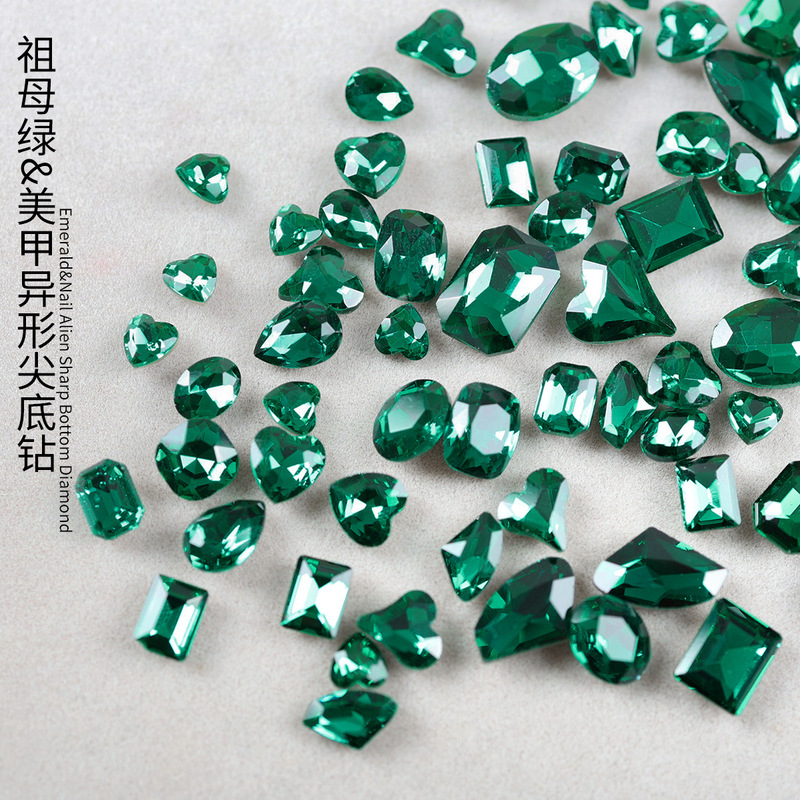 Popular Emerald Pointed Bottom Manicure Special-Shaped Diamond Multi-Faceted Love Ax Super Flash Versatile Nail Diamond Jewelry Wholesale