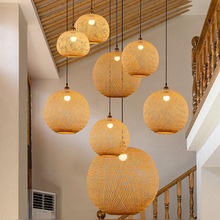 東南亞吊燈創意竹編燈茶室樓梯間圓球燈具新中式禪意民宿餐廳燈飾