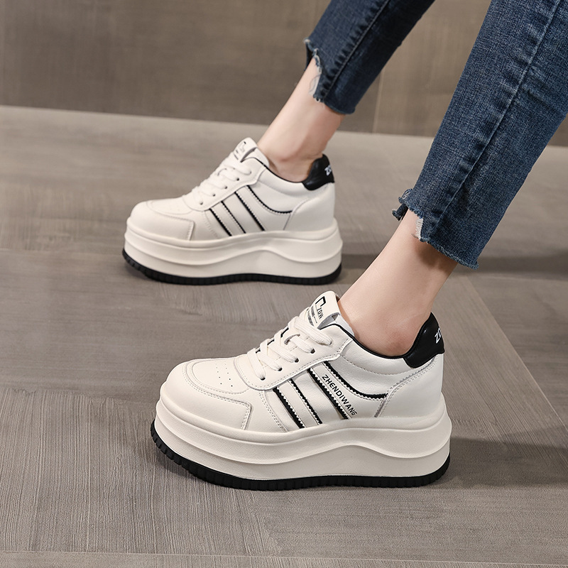 Giày sneaker nữ chunky đế dày phong cách Hàn Quốc, tăng chiều cao, màu trắng basic — màu trắng