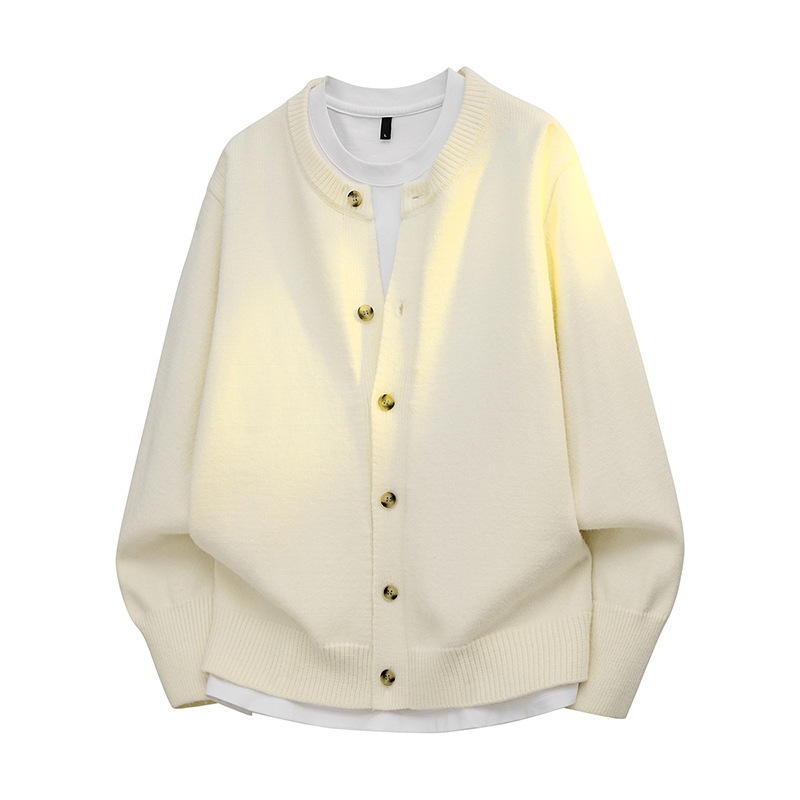 2025 New Autumn and Winter Round Neck Short Cardigan Knitwear Men's Lazy Style High-End Knitted Knitwear Jacket Color Beige