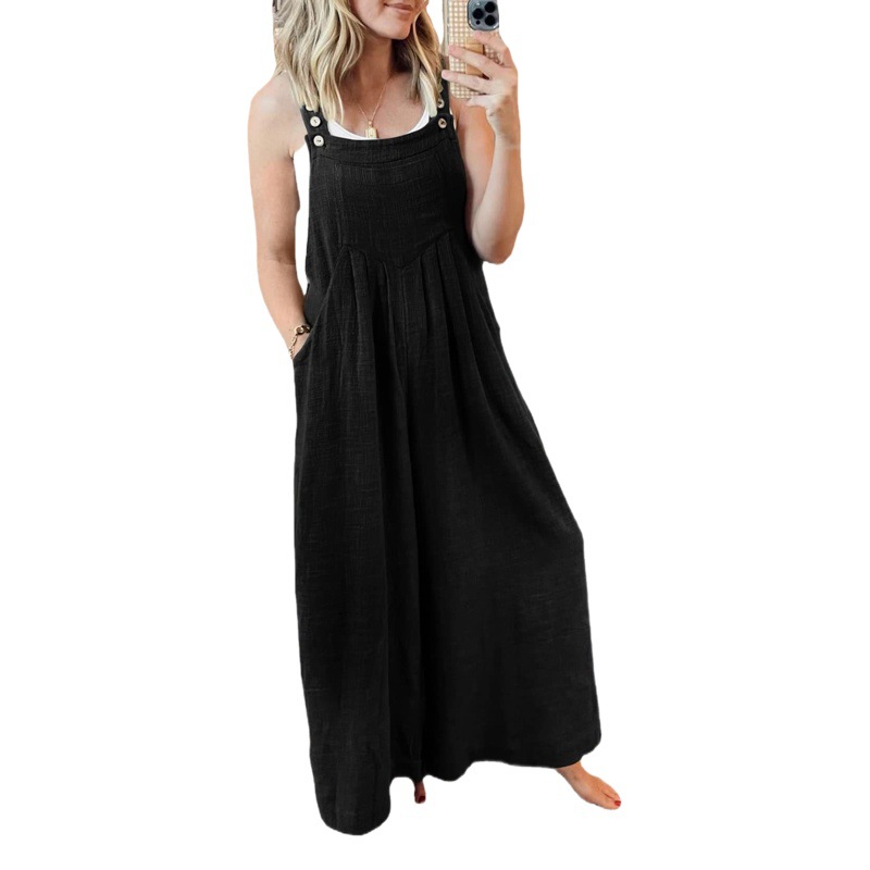 Amazon Europa y América correa del mono de las mujeres 2023 Verano nuevo transfronterizo de comercio exterior de color sólido bolsillo pantalones mono
