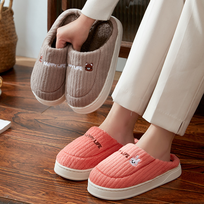 Zapatillas de algodón para mujeres invierno 2024 nuevo hogar interior cálido pareja lindo conejo antideslizante de peluche zapatillas de invierno para hombres