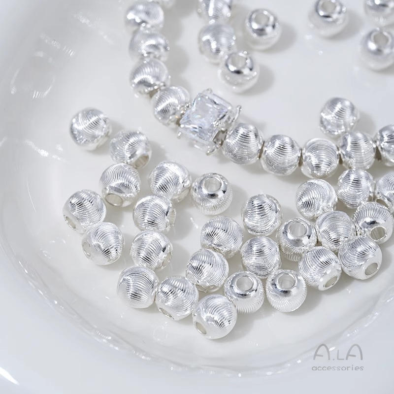 Wholesale Beaded Silver-Plated Fine-Textured Cat's Eye Faceted Brushed Round Beads DIY Pearl Bracelet Jewelry Spacer Beads