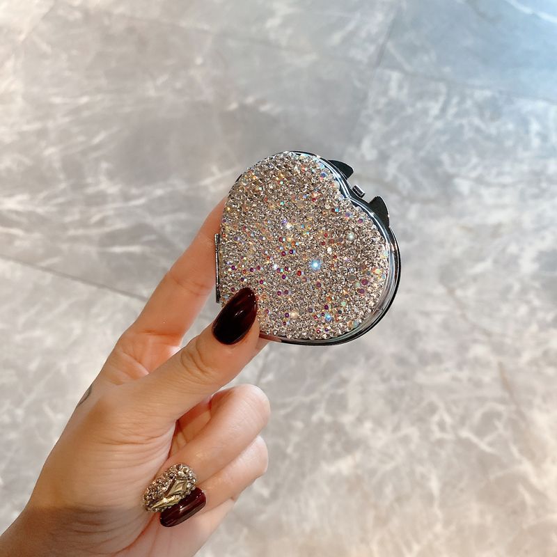 63g Weight Mirror Makeup Tools Types 1 Piece Quantity Rhinestone Material Heart Shape Pattern Glam, Shiny Style Glam Shiny Heart Shape Rhinestone Mirror 1 Piece 3