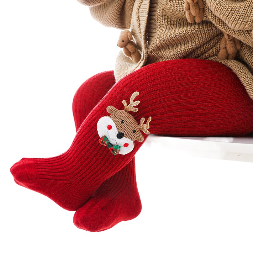 Niñas polainas Navidad rojo muñeca pantimedias algodón Primavera, otoño e invierno Bebé pantimedias bebé pantimedias