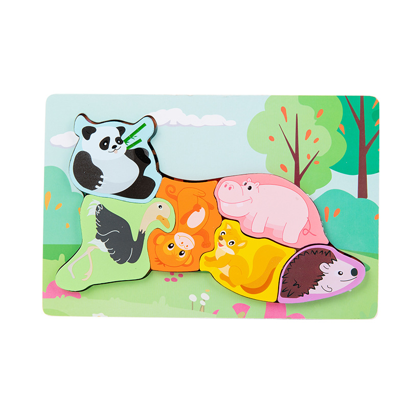 Juguetes educativos de madera para niños pequeños, bloques de construcción al por mayor, rompecabezas 3D creativos con forma de animales para emparejar.