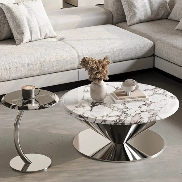 Light Luxury and Simple Marble Coffee Table, Small Apartment Household Round Coffee Table Set, Living Room Sofa High-End Side Table Light Luxury and Simple Marble Coffee Table, Small Apartment Household Round Coffee Table Set, Living Room Sofa High-End Side Table