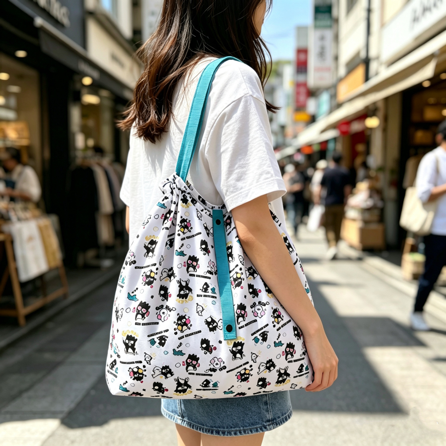Bolsa de compras ecológica plegable japonesa de dibujos animados lindo ligero de gran capacidad para mujer bolso de tela grande de un solo hombro regalo estilo ins image 25