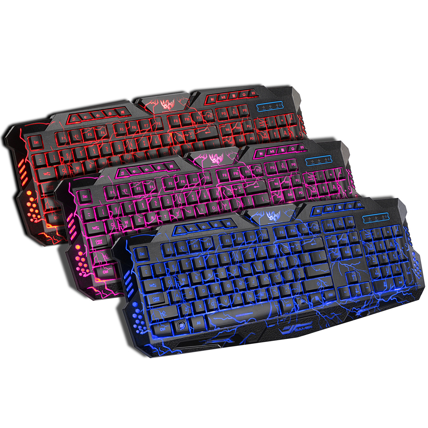 M200 Tri couleur rétro-éclairé Crack jeu 104 touches clavier filaire ordinateur de bureau_voghion.com