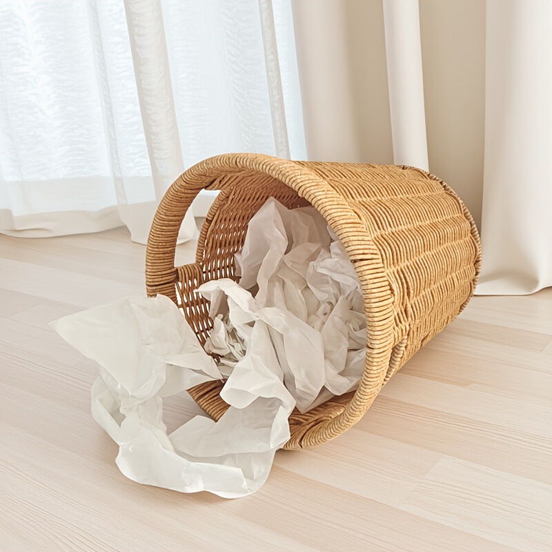 Handmade Imitation Rattan Woven Nordic Style Multifunctional Storage Basket Living Room Household Trash Can Desktop Decorative Basket