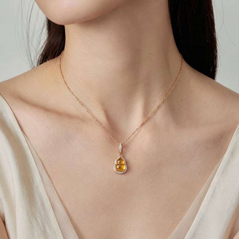 Mặt dây chuyền bạc S925 mạ vàng pha lê hình hồ lô Fulu thanh lịch — Mặt dây chuyền đơn (không bao gồm chuỗi)
