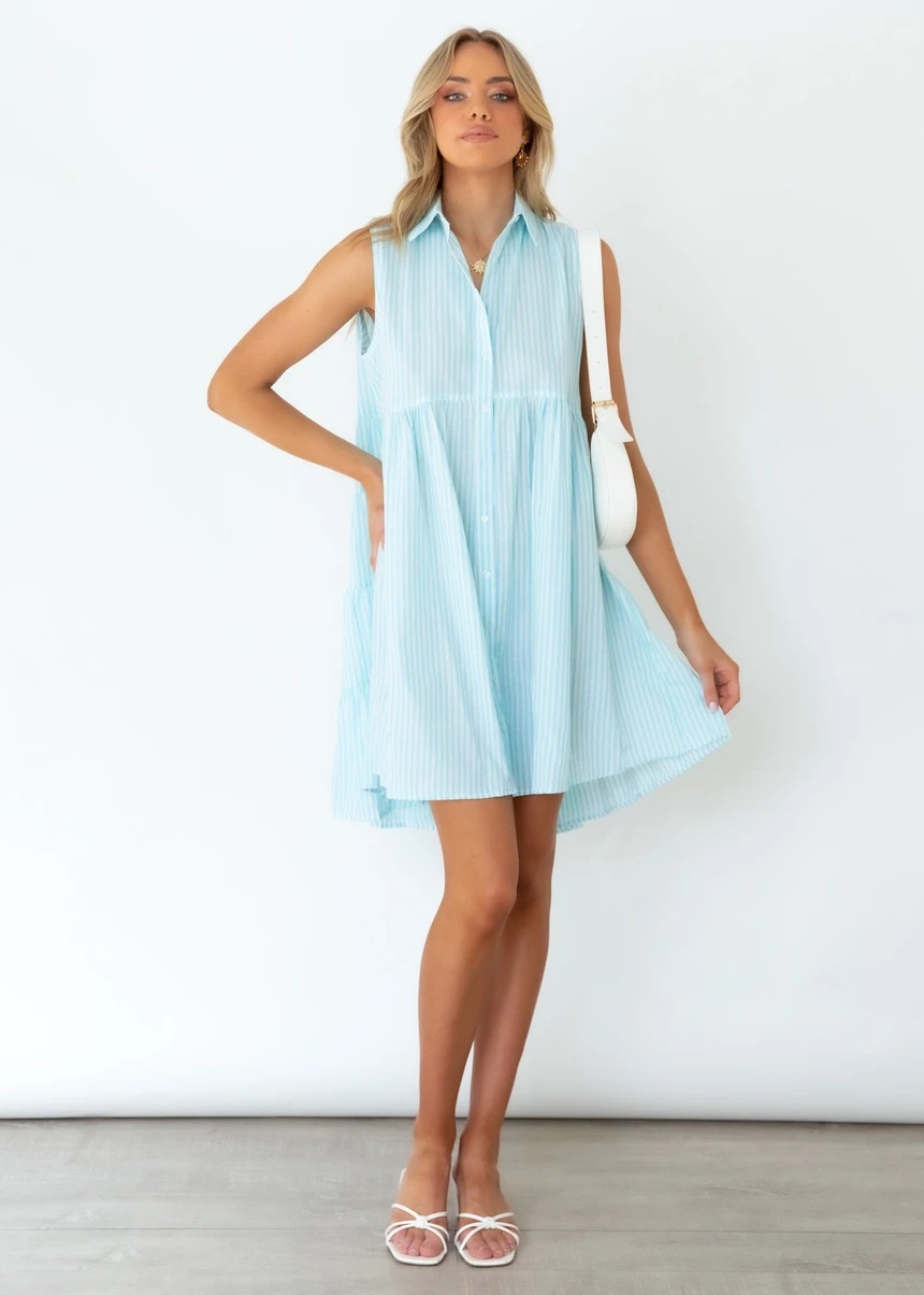 spring sleeveless lapel striped buttoned dress  NSJRM117775