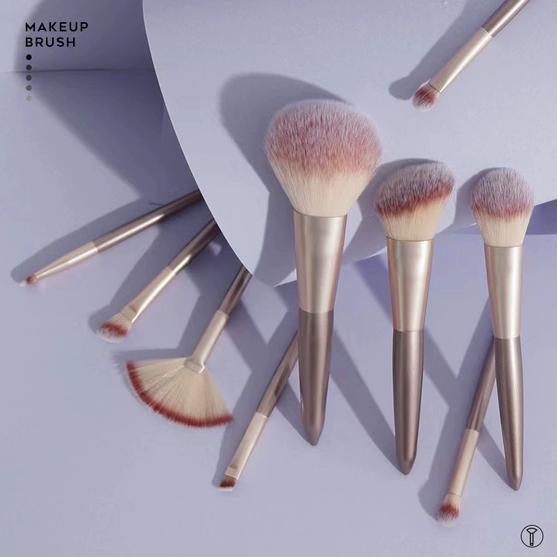 Портативная мягкая кисть для concealer, 9 штук, шампань цвет, полный комплект