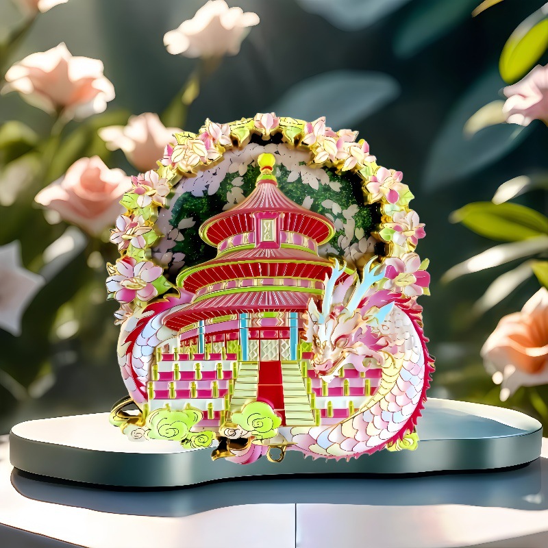 金属流沙冰箱贴城市景区旅游纪念品磁力贴文创博物馆建筑logo订制
