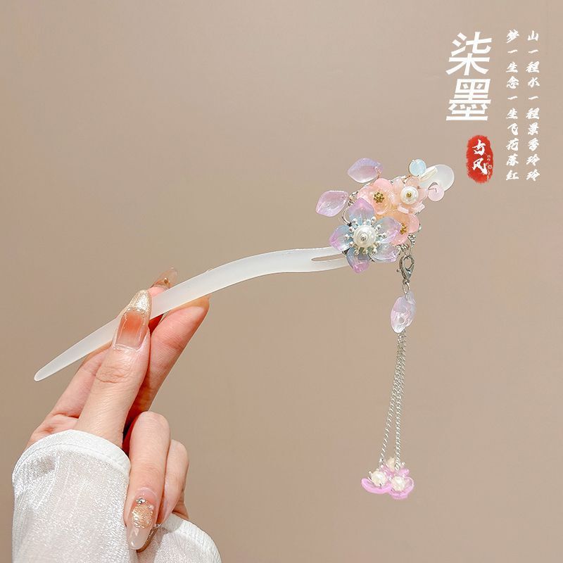 女性用の新しい中国風の木製ヘアピン、ハイエンドの古代スタイルのタッセルヘアピン、後頭部に多用途のヘアピンとヘッドドレス|undefined