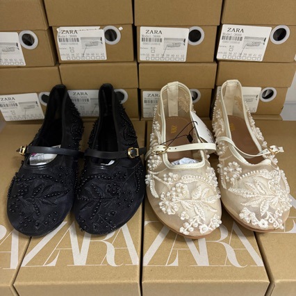 Za Spot 2025 New Fashion Women's Shoes Black Spanish Embroider Fashion Low-Cut Embroidered Mesh Ballet Shoes for Women