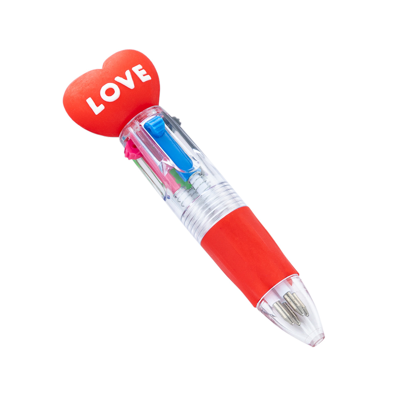 Mini bolígrafo de plástico de cuatro colores dibujos animados amor bolígrafo de marca clave bolígrafo estudiantes cuatro en uno bolígrafo de contabilidad manual