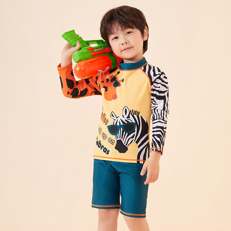 Children's Swimsuit for Boys, Middle and Large Children, Cartoon Split Cartoon Sun Protection Swimsuit, Swimming Trunks Set, Student Swimsuit