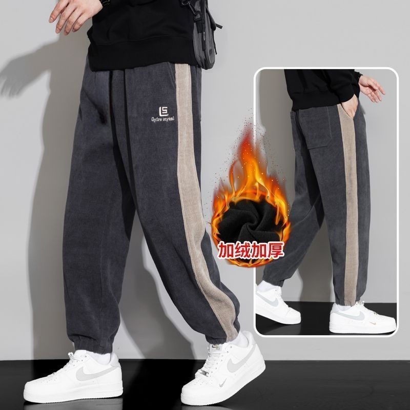 耐摩耗性出勤作業服男性カジュアルパンツ秋冬タイプのベルベットは、非磁性の鉄の束のないコーデュロイのズボンを厚くしています|undefined