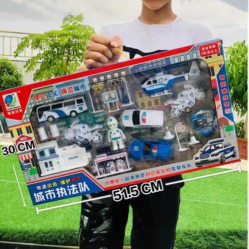 工程车消防车惯性回力车套装礼盒挖掘机推土车模型男孩玩具批发