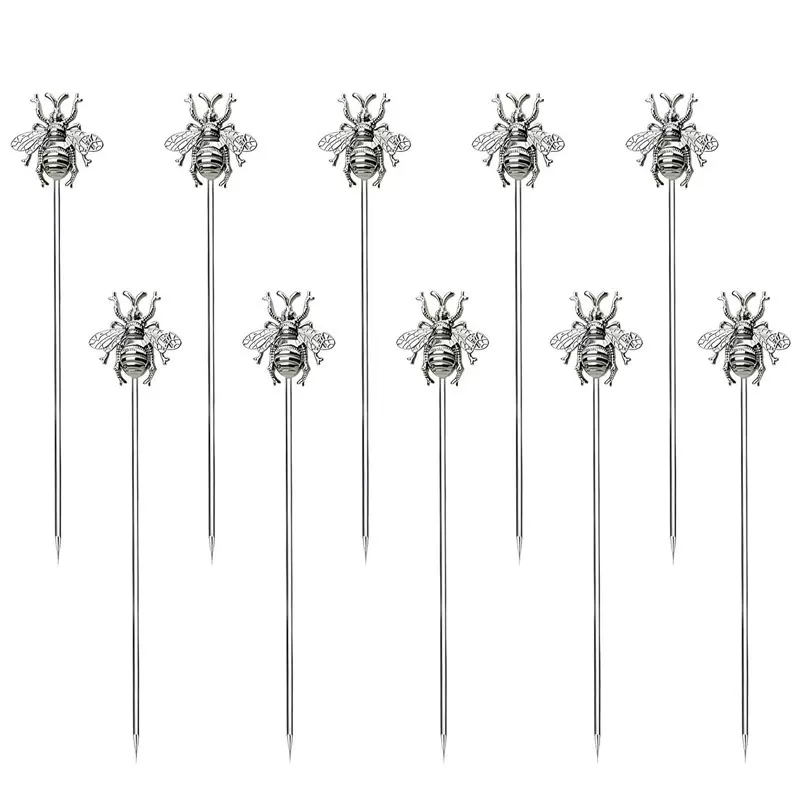 不锈钢水果针 蜜蜂水果针卡通动物水果签鸡尾酒签金属调酒棒厂家