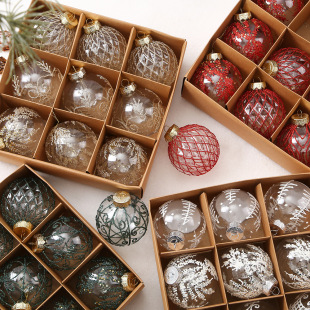 Amazon 8cm Boutique Transparent Pet Painted Christmas Ball Set Christmas Decorations Christmas Tree Hangings Wholesale
