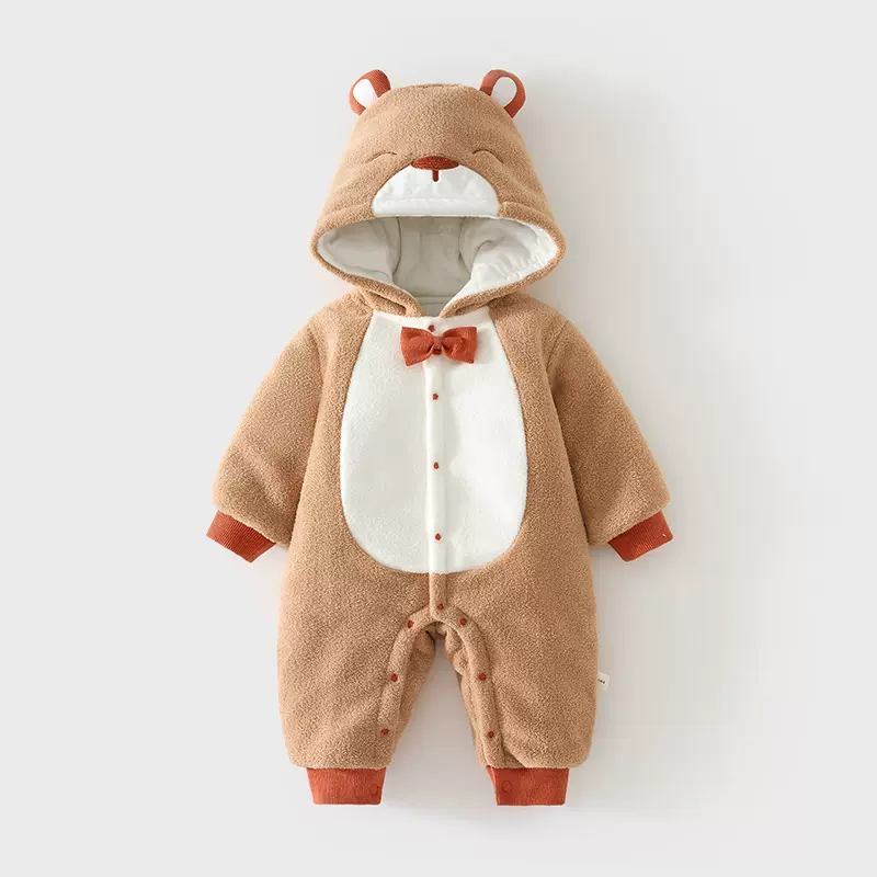 婴儿加棉外出服宝宝夹棉外穿连体衣秋冬加厚爬服儿童连帽防风外套