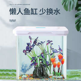 塑料鱼缸小型透明鱼缸一体成型防摔鱼缸抗暴创意家用桌面生态缸