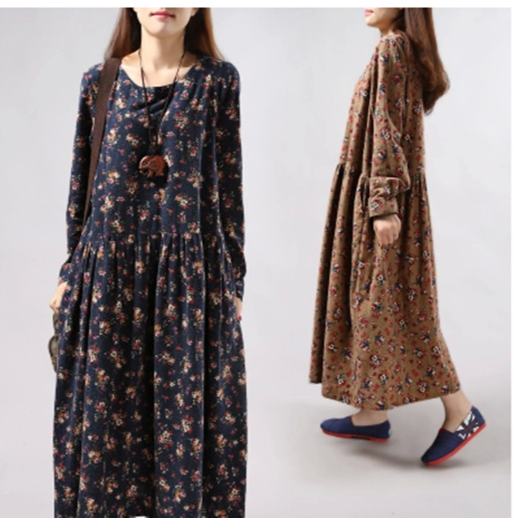 2024 Spring New Women's Korean Style Cotton and Linen Floral Long Dress Large Size Women's Loose Long Sleeve Dress Women 2024 Spring New Women's Korean Style Cotton and Linen Floral Long Dress Large Size Women's Loose Long Sleeve Dress Women